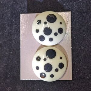 Vintage AVON Polka Dot Pierced Earrings, Black On White, NOS